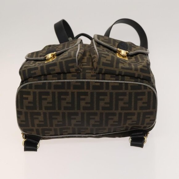 FENDI Zucca Canvas Backpack Black Brown gold Auth 123804 main image 5
